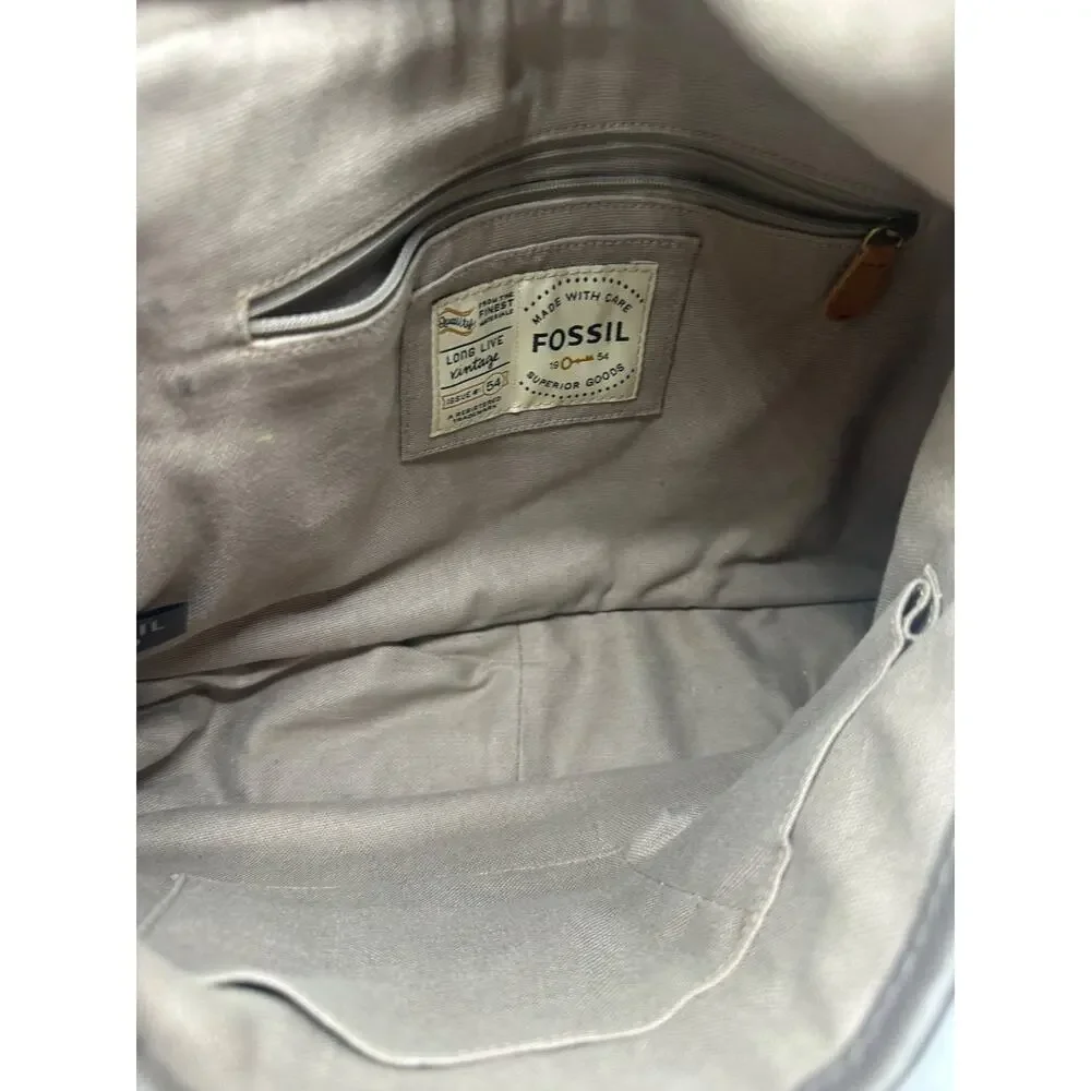 Fossil Vintage Issue 54 Gray Messenger Leather Bag Satchel Buckle Career